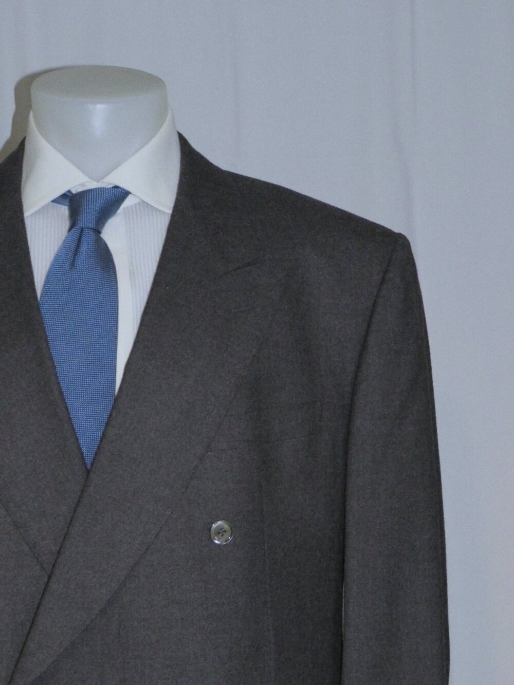 Belvest Solid Brushed Flannel Super 150 VTG Double Breasted Suit 46R